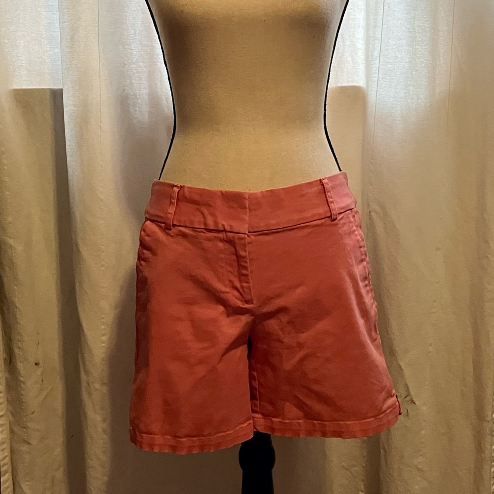 Salmon-colored Loft Riviera Shorts with a 5” Inseam